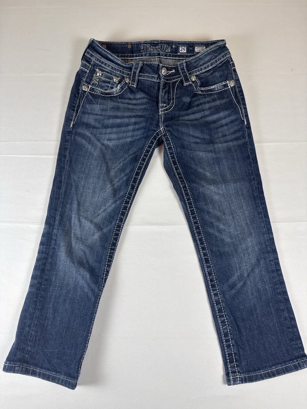 Miss Me Jeans Womens 25 Signature Cuffed Capri Dark Wash JY7036P3
